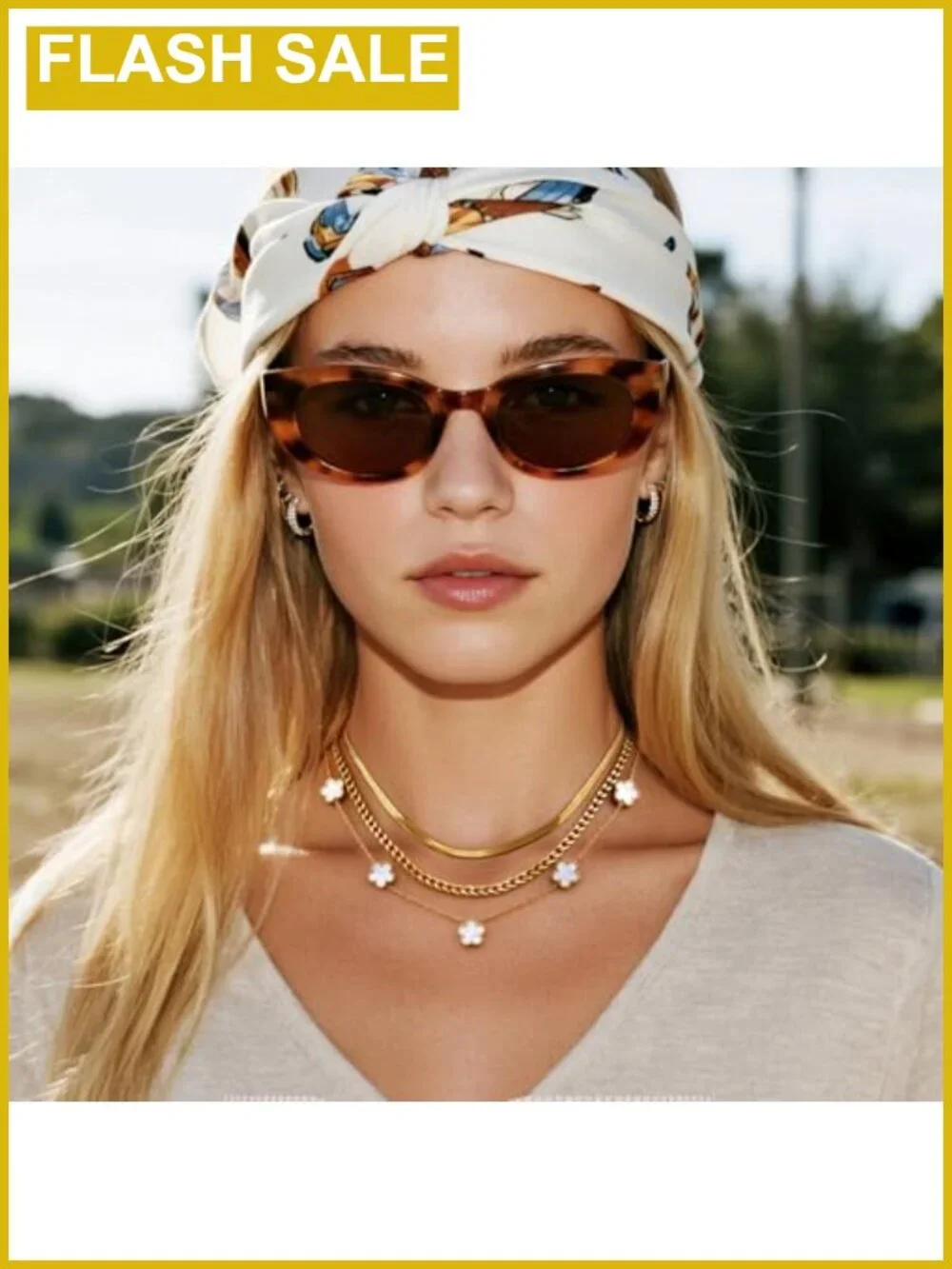 18K Gold Plated Layered Necklace Set 3Pc Herringbone Cuban Link Floral